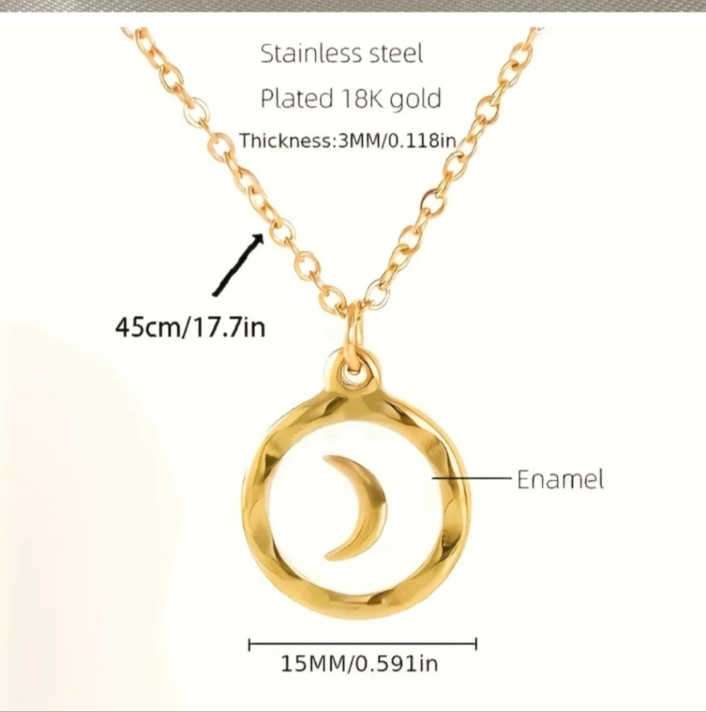 NEW! Minimalist Crescent Moon Necklace - Gold Color & Enamel - Picture 6 of 12